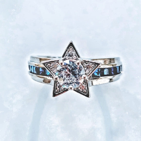 Star Lite Star Brite 925 Silver Blue Gem Ring - Picture 3 of 16